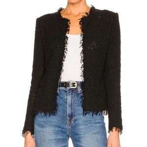 IRO Paris Agnette Black Boucle Jacket Button Down collarless Sz 40 US 8